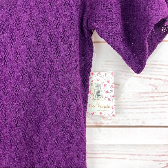 NWT Free People Amythyst Purple Crochet Knit Low Back Puff Sleeve Bodycon Dress - Picture 9 of 13